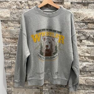 Roots Gray Crewneck Sweater  Bear Graphic size L check measurements 100 % cotton